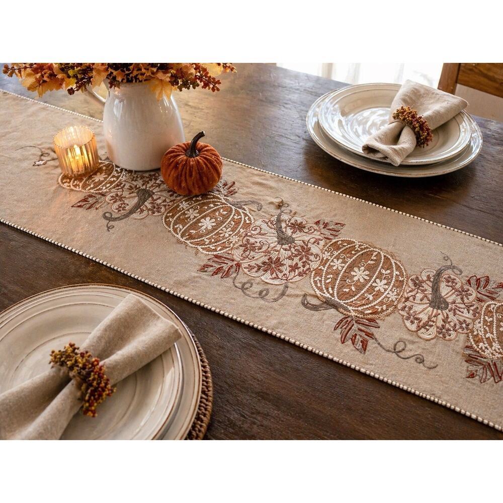 Nicole Miller Home Pumpkin Table Runner 68x14”Fall Thanksgiving Harvest
